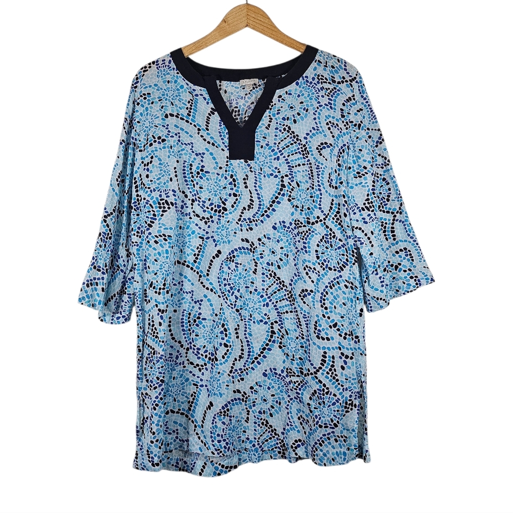 Talbots Factory Blue Mosaic Lightweight Cotton Longline Tunic Top, Size M